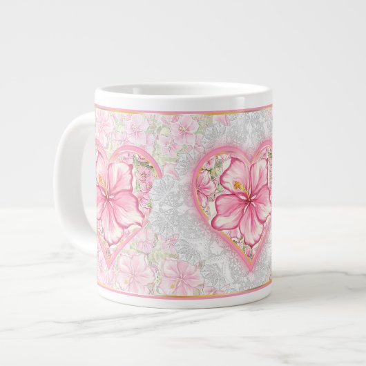 Hibiskus und Spitzen PINK Jumbo-Tasse (Vorderseite Links)
