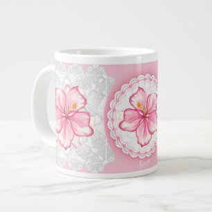 Hibiskus und Spitzen PINK Jumbo-Tasse