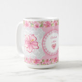 Hibiskus und Spitzen PINK Kaffeetasse (Vorderseite Links)
