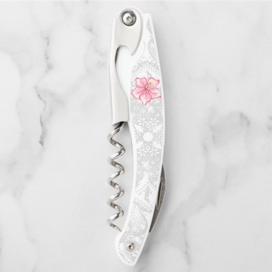 Hibiskus und Spitzen PINK Kellnermesser (Vorderseite)