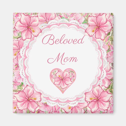 Hibiskus und Spitzen PINK Magnet (Vorne)