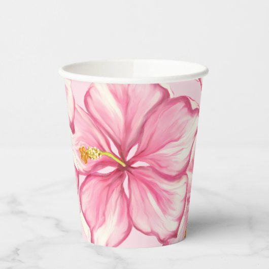 Hibiskus und Spitzen PINK Pappbecher (Links)