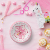 Hibiskus und Spitzen PINK Pappteller (Party)