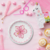 Hibiskus und Spitzen PINK Pappteller (Party)