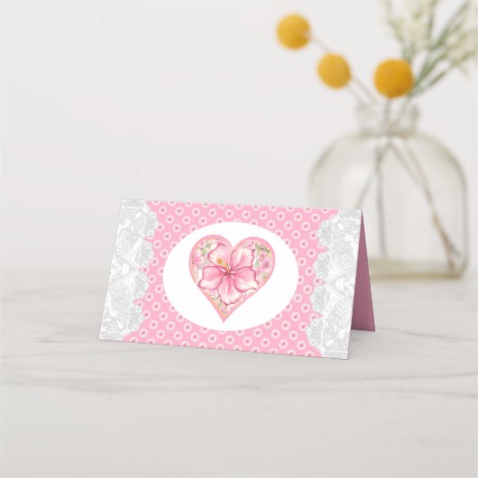 Hibiskus und Spitzen PINK Platzkarte (Rückseite)