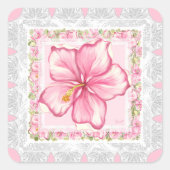 Hibiskus und Spitzen PINK Quadratischer Aufkleber (Vorderseite)