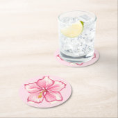 Hibiskus und Spitzen PINK Runder Pappuntersetzer (Vor Ort)