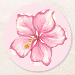Hibiskus und Spitzen PINK Runder Pappuntersetzer