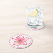 Hibiskus und Spitzen PINK Runder Pappuntersetzer (Vor Ort)