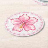 Hibiskus und Spitzen PINK Runder Pappuntersetzer (Angewinkelt)