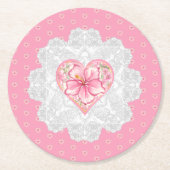 Hibiskus und Spitzen PINK Runder Pappuntersetzer (Vorderseite)