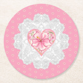 Hibiskus und Spitzen PINK Runder Pappuntersetzer