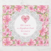 Hibiskus und Spitzen PINK Schaumweinetikett (Einzelnes Label)