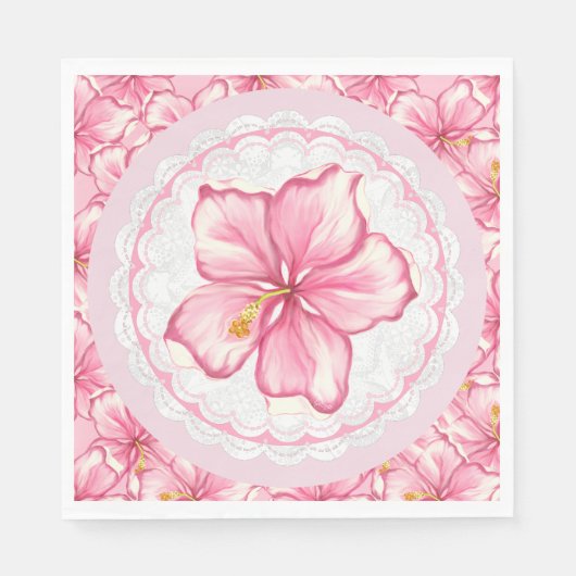 Hibiskus und Spitzen PINK Serviette (Vorderseite)
