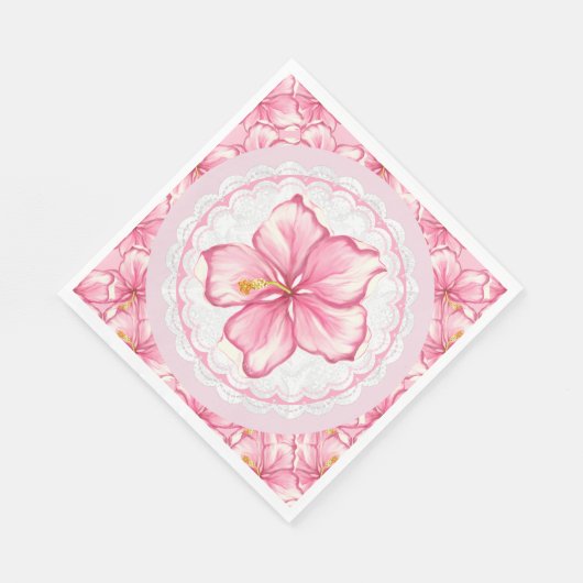 Hibiskus und Spitzen PINK Serviette (Ecke)