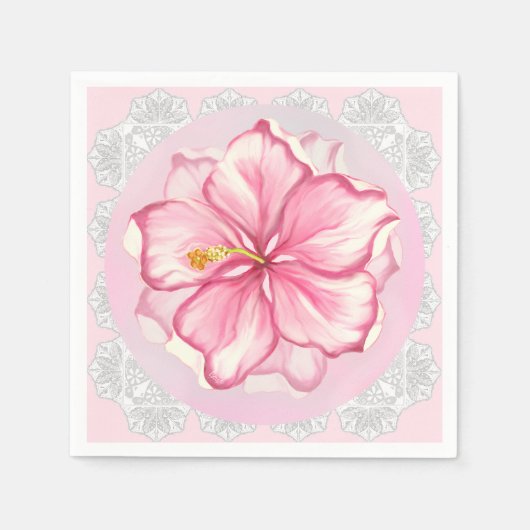Hibiskus und Spitzen PINK Serviette (Vorderseite)