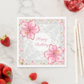 Hibiskus und Spitzen PINK Serviette (Beispiel)