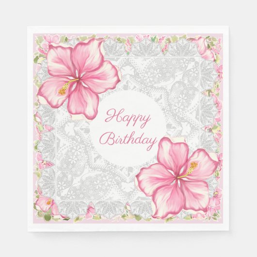 Hibiskus und Spitzen PINK Serviette (Vorderseite)