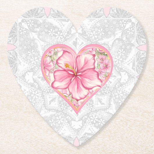Hibiskus und Spitzen PINK Untersetzer (Vorderseite)