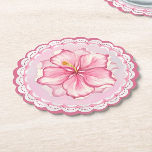 Hibiskus und Spitzen PINK Untersetzer (angewinkelt)
