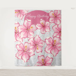 Hibiskus und Spitzen PINK Wandteppich