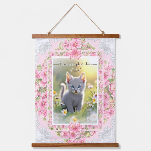 Hibiskus und Spitzen PINK Wandteppich Mit Holzrahmen (Vorderseite)