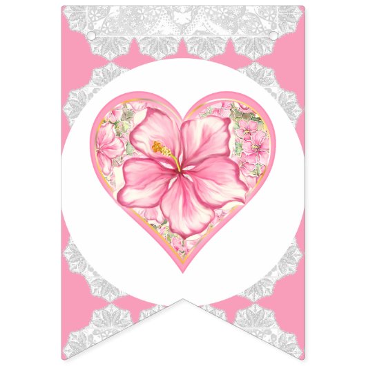 Hibiskus und Spitzen PINK Wimpelkette (Erste Fahne)