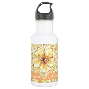 Hibiskus und Spitzen YELLOW Edelstahlflasche