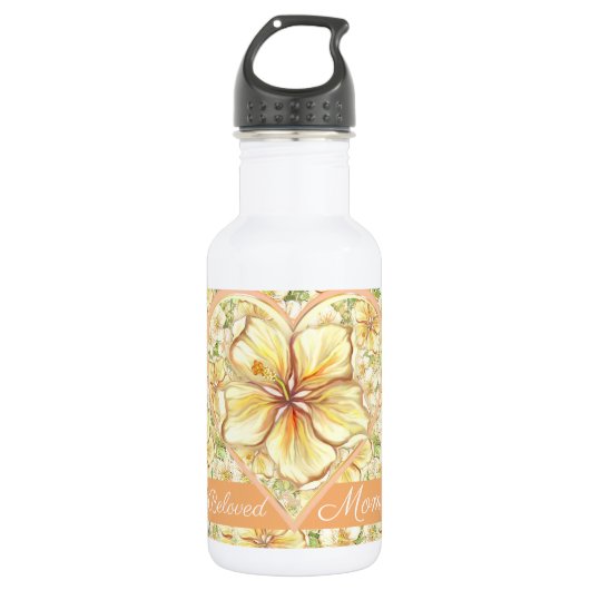 Hibiskus und Spitzen YELLOW Edelstahlflasche (Vorderseite)