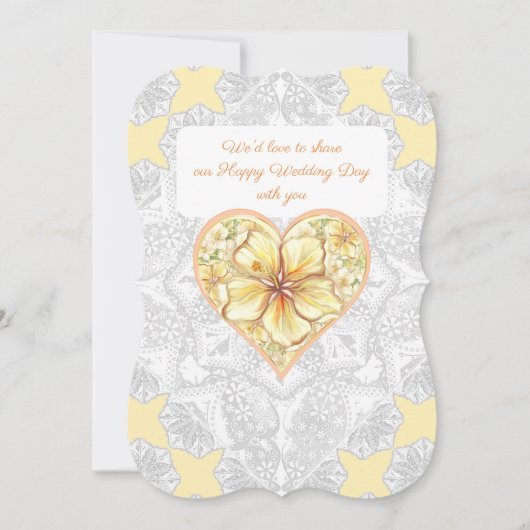 Hibiskus und Spitzen YELLOW Einladung (Vorderseite)