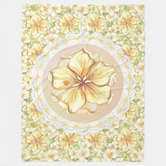 Hibiskus und Spitzen YELLOW Fleecedecke (Vorderseite)