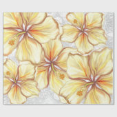 Hibiskus und Spitzen YELLOW Geschenkpapier (Flach)