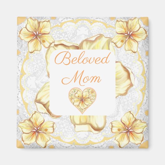 Hibiskus und Spitzen YELLOW Magnet (Vorne)