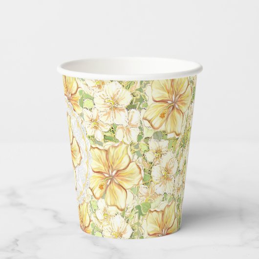 Hibiskus und Spitzen YELLOW Pappbecher (Rückseite)