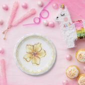 Hibiskus und Spitzen YELLOW Pappteller (Party)