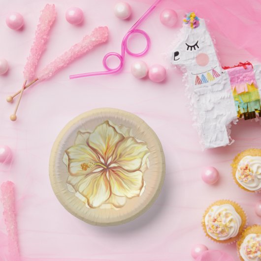 Hibiskus und Spitzen YELLOW Pappteller (Party)