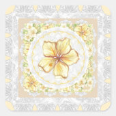 Hibiskus und Spitzen YELLOW Quadratischer Aufkleber (Vorderseite)