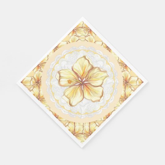 Hibiskus und Spitzen YELLOW Serviette (Ecke)