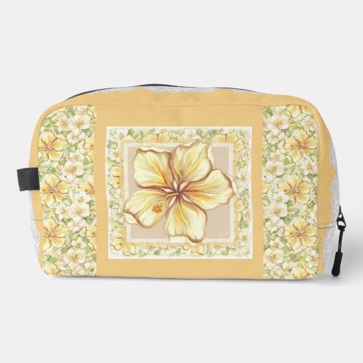 Hibiskus und Spitzen YELLOW Waschbeutel (Vorderseite)