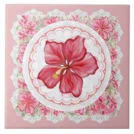 Hibiskus und Spitzenleistung ROT Fliese