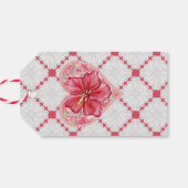 Hibiskus und Spitzenleistung ROT Geschenkanhänger (Rückseite Horizontal)