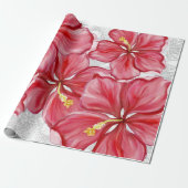 Hibiskus und Spitzenleistung ROT Geschenkpapier (Ungerollt)