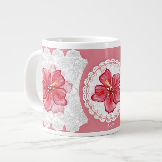 Hibiskus und Spitzenleistung ROT Jumbo-Tasse (Vorderseite Links)