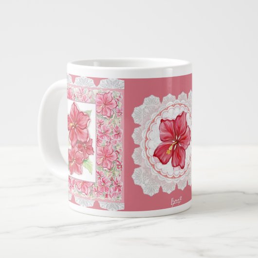 Hibiskus und Spitzenleistung ROT Jumbo-Tasse (Vorderseite Links)
