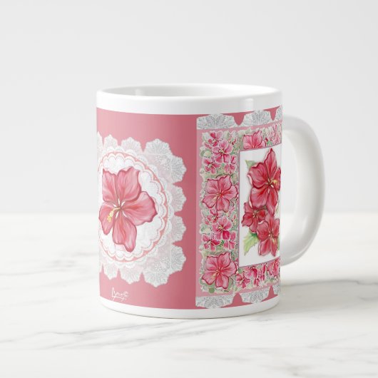 Hibiskus und Spitzenleistung ROT Jumbo-Tasse (Vorderseite Rechts)