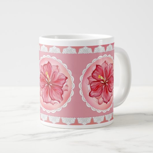 Hibiskus und Spitzenleistung ROT Jumbo-Tasse (Vorderseite Rechts)