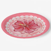 Hibiskus und Spitzenleistung ROT Pappteller (Schrägansicht)