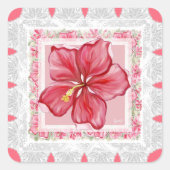 Hibiskus und Spitzenleistung ROT Quadratischer Aufkleber (Vorderseite)