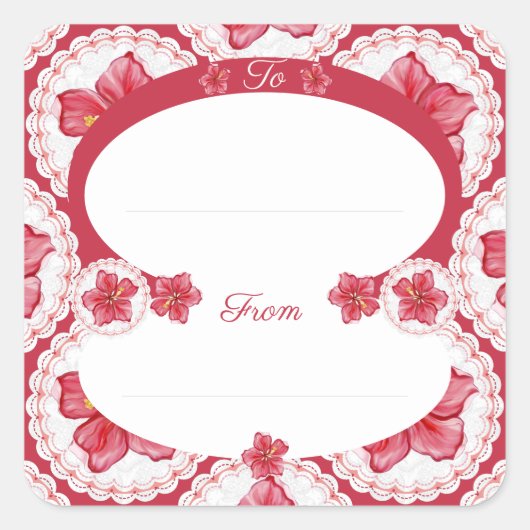 Hibiskus und Spitzenleistung ROT Quadratischer Aufkleber (Vorderseite)