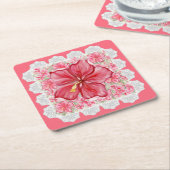 Hibiskus und Spitzenleistung ROT Rechteckiger Pappuntersetzer (angewinkelt)